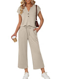 Notched Short Sleeve Top and Pants Set