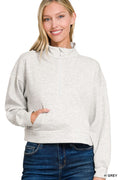 Zenana Scuba Half Zip Pullover With Kangaroo Pockets