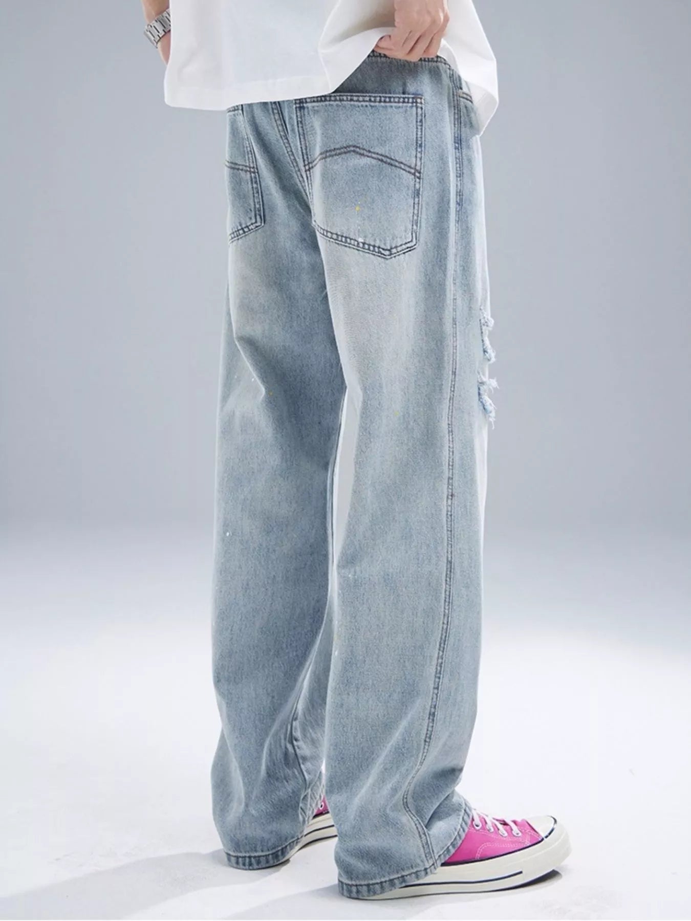 Men's Distressed Wide Leg Jeans