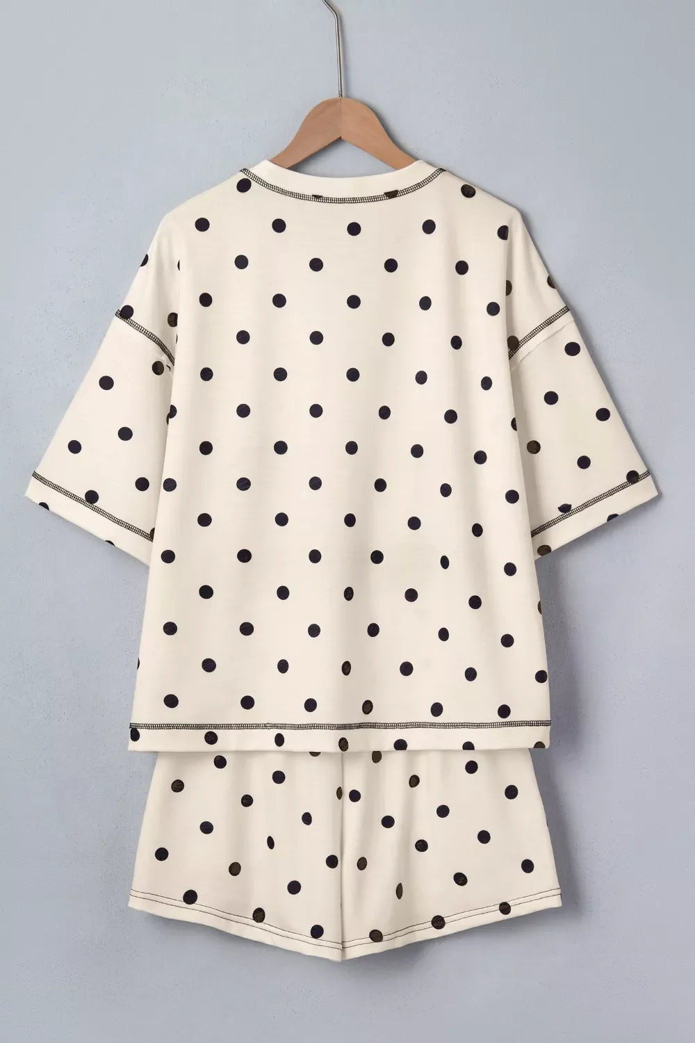 Exposed Seam Detail Polka Dot Loose Tee Drawstring Shorts Set