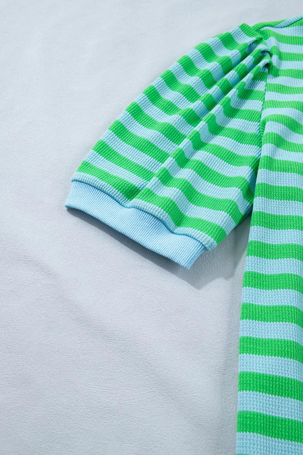 Stripe Colorblock Detail Puff Sleeve Top Drawstring Shorts 2pcs Outfit