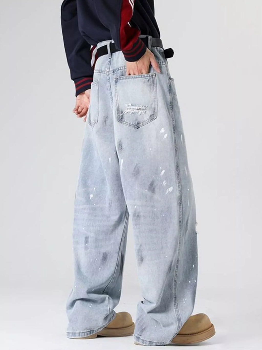 Men's Full Size Distressed Wide Leg Jeans Plus Size