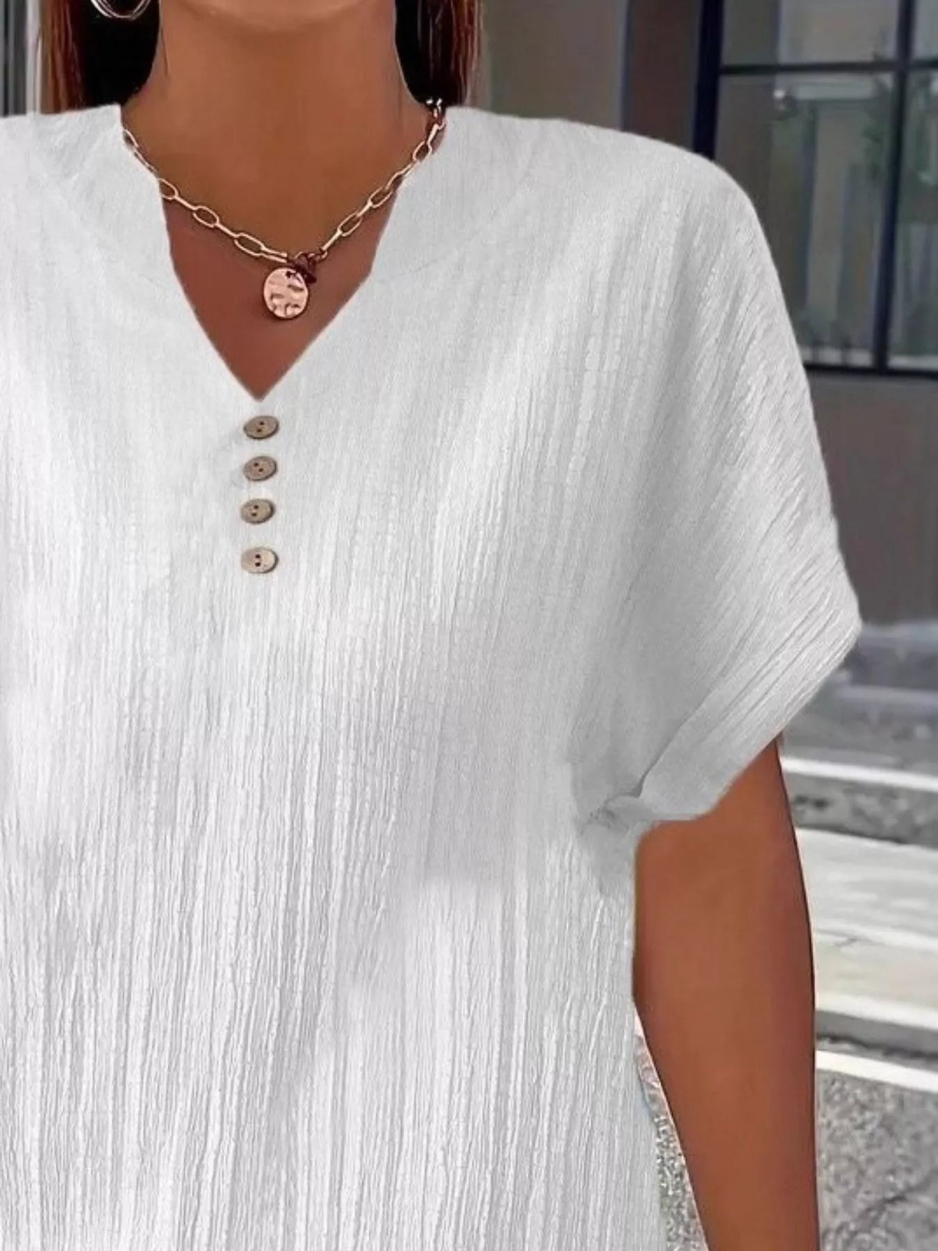 Plus Size Notched Short Sleeve Textured Top