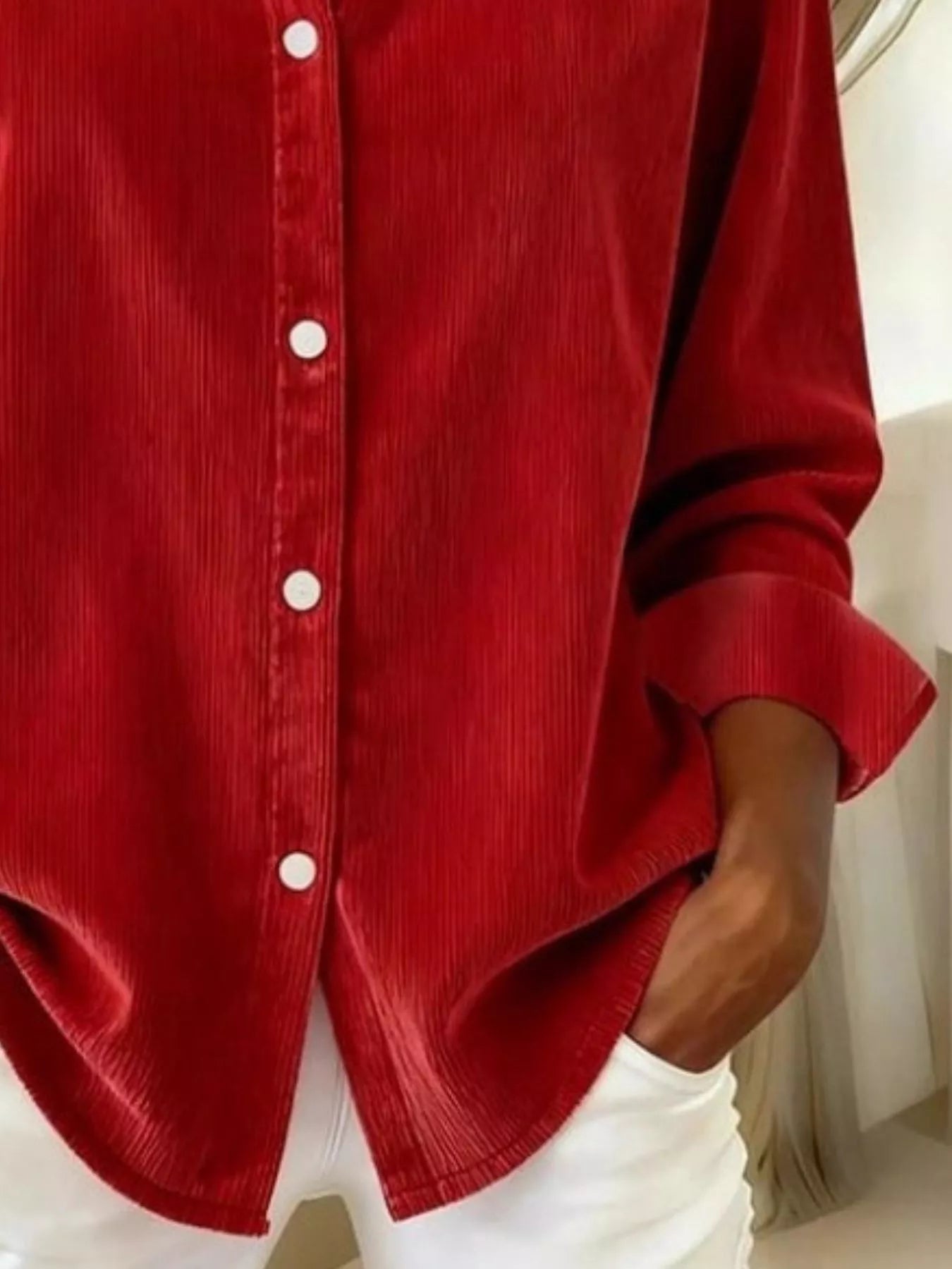Full Size Corduroy Button-Down Shirt Plus Size
