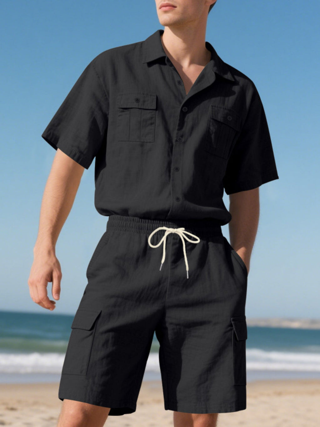 Men's Full Size Button Up Shirt and Shorts Set Plus Size