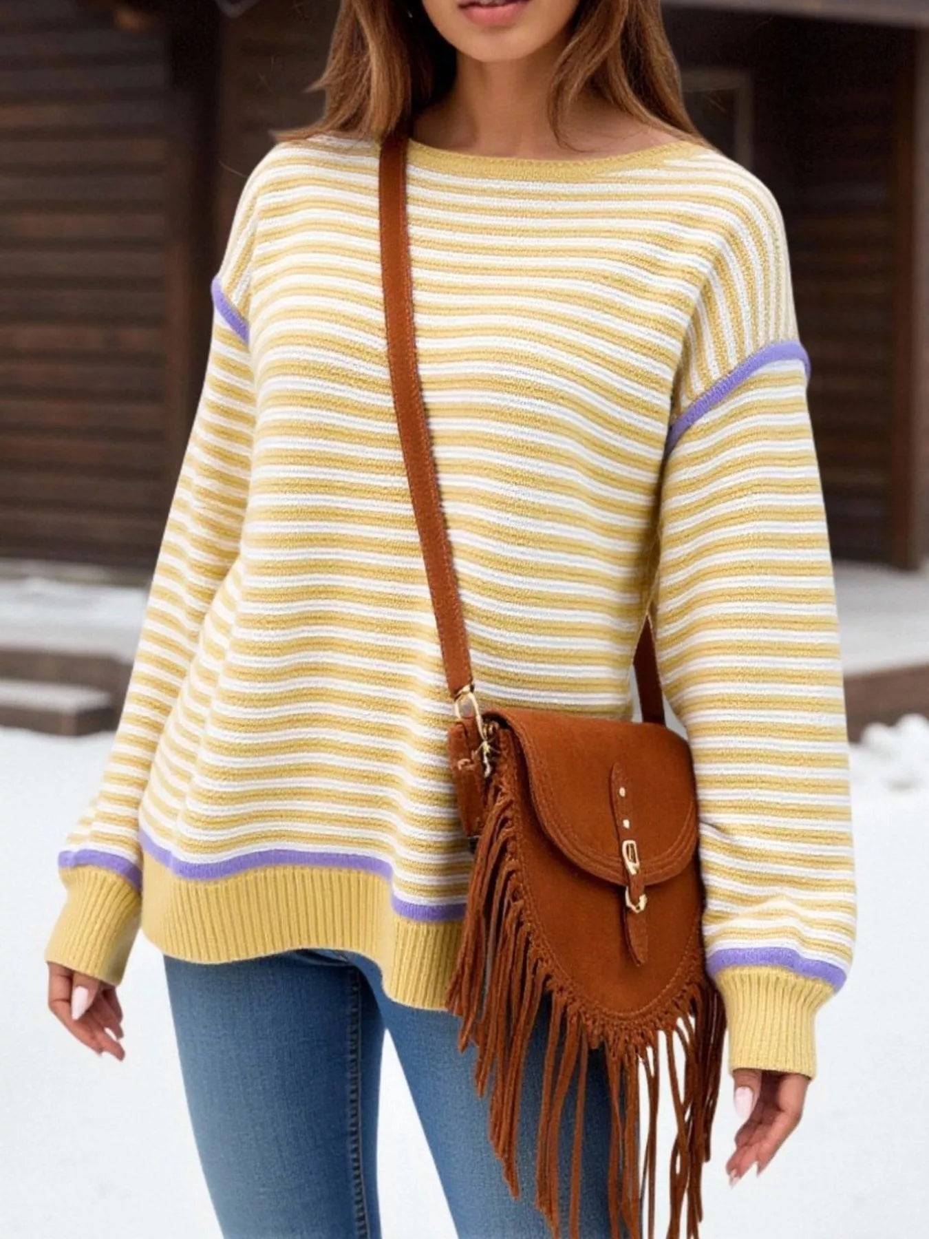 Striped Round Neck Long Sleeve Sweater