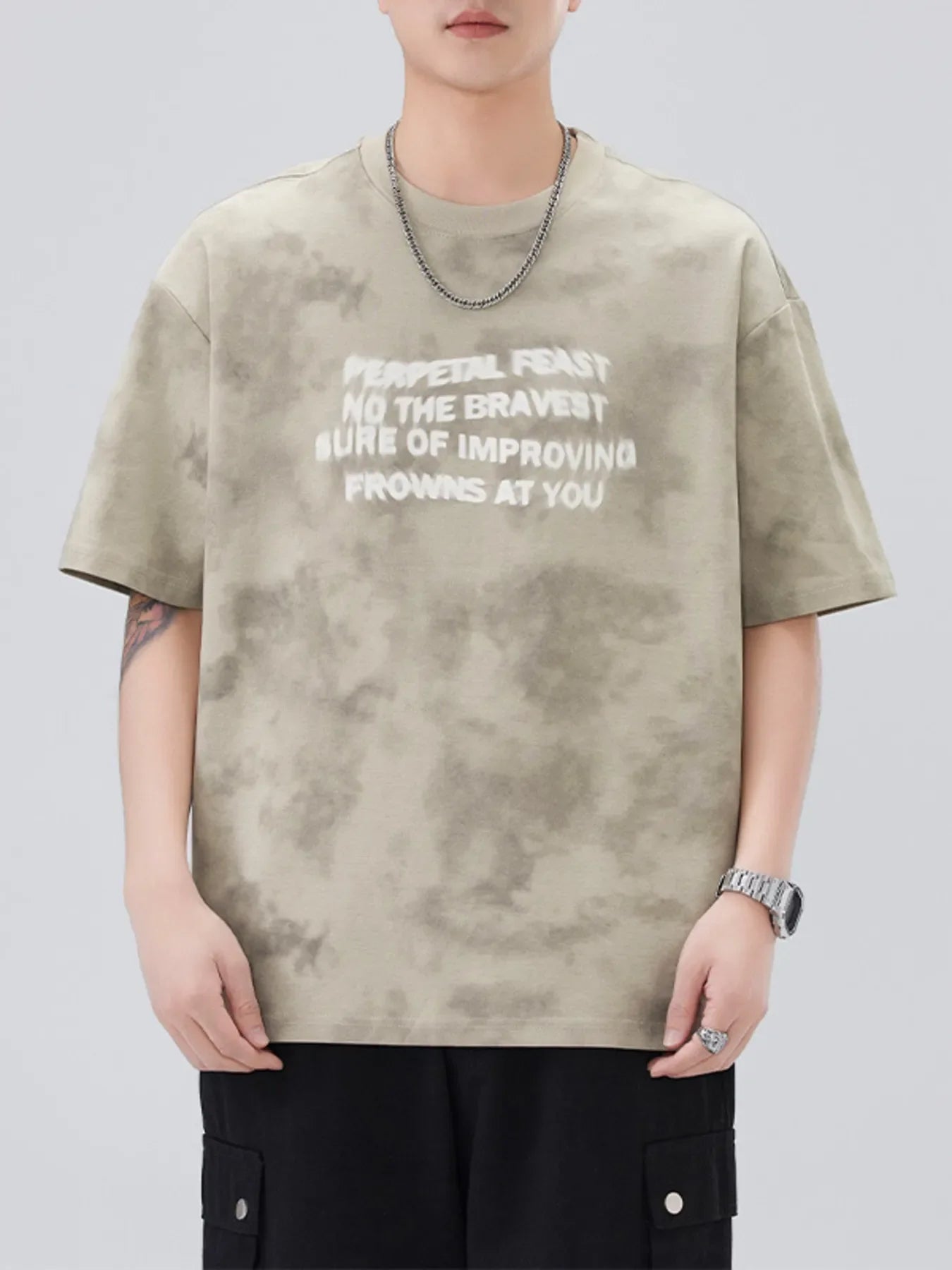 Men's Plus Size Letter Round Neck Short Sleeve T-Shirt