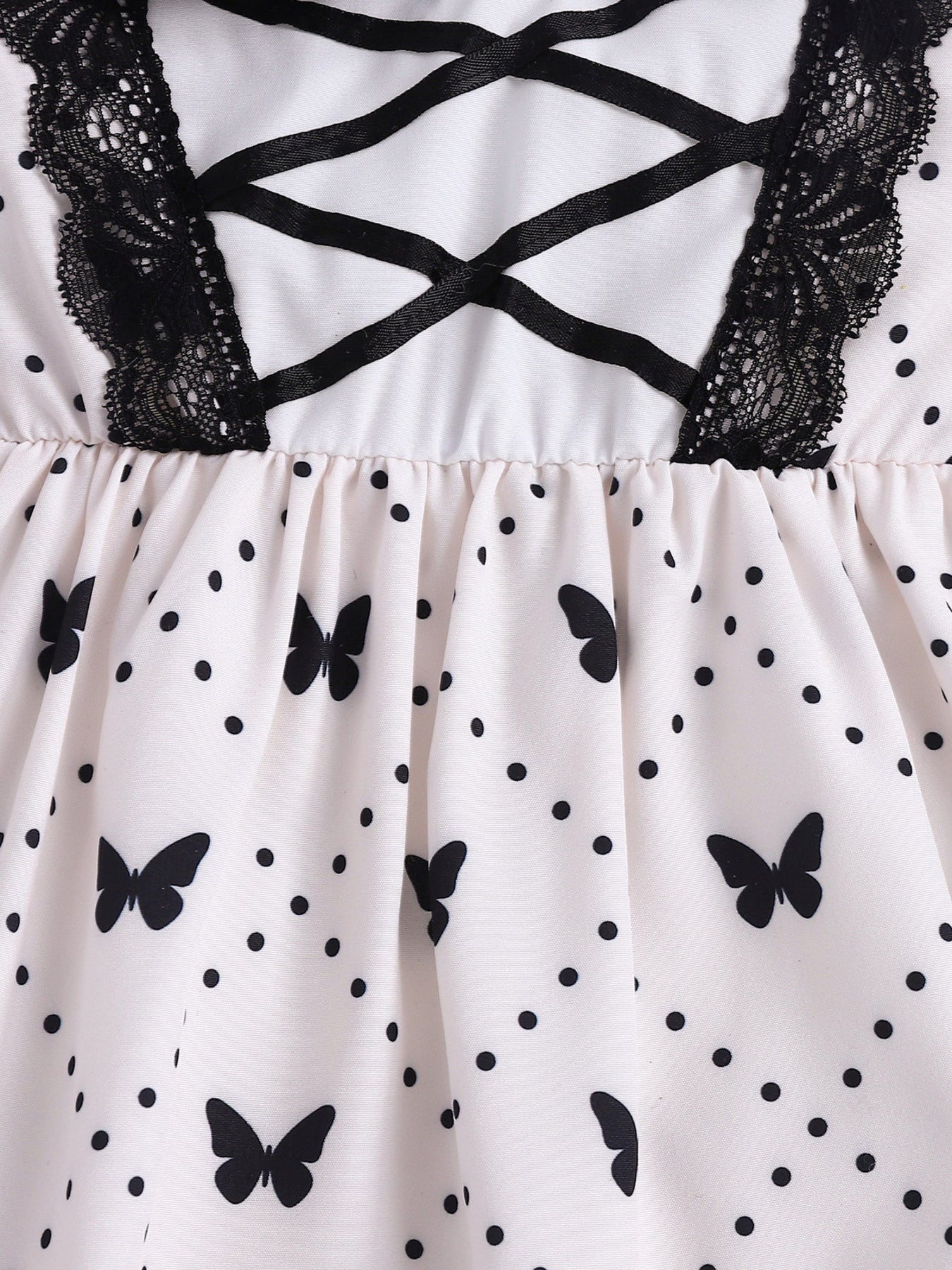 Children's Butterfly Print Lace Trim Peter Pan Collar Dress