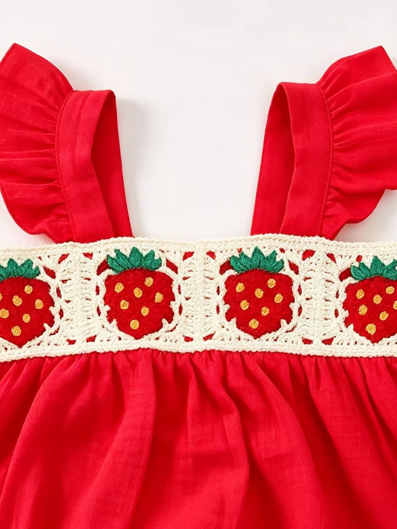 Children's Strawberry Crochet Trimmed Top and Denim Shorts Set