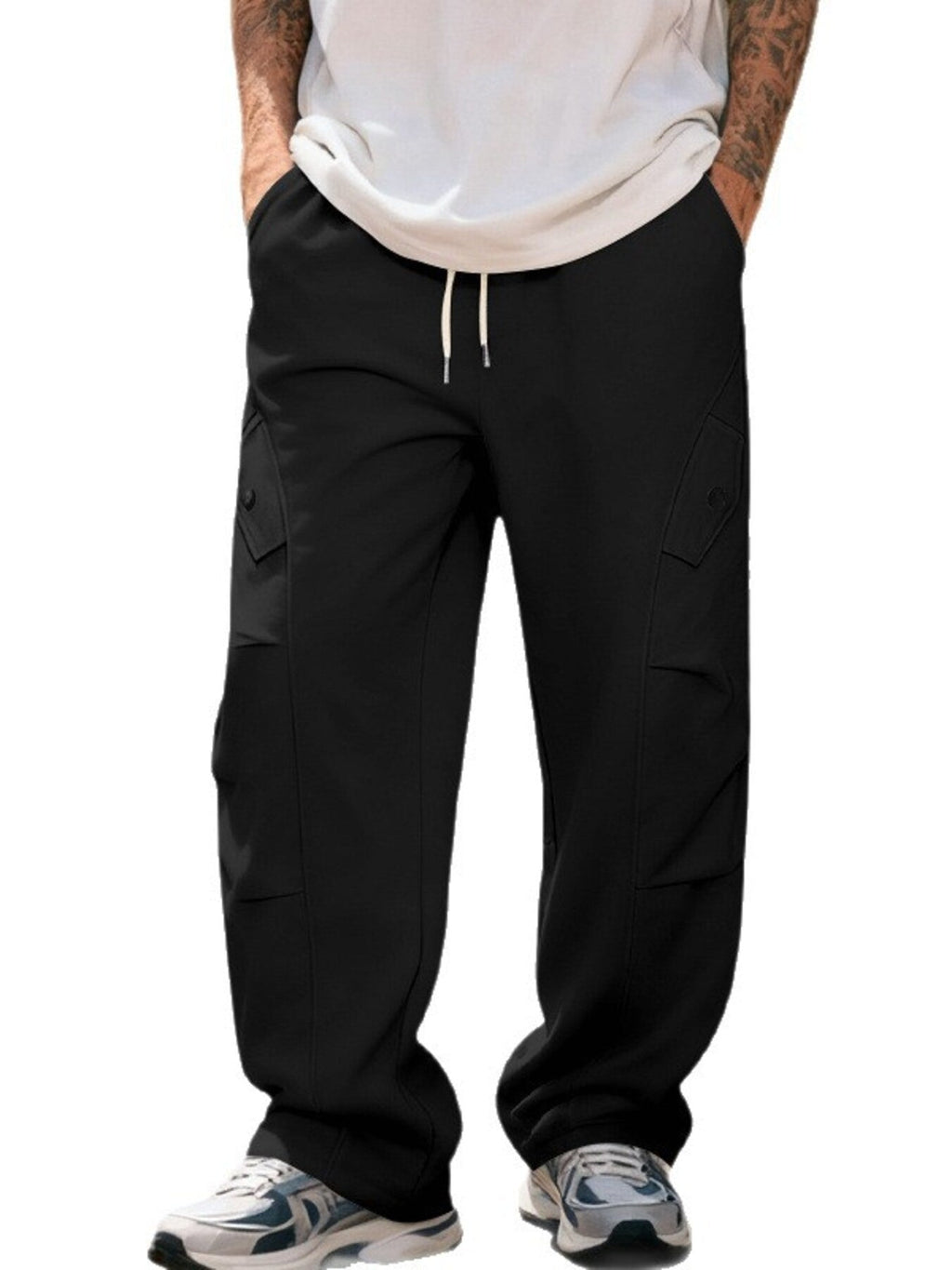 Men's Full Size Casual Cargo Pants with Drawstring Waist Plus Size