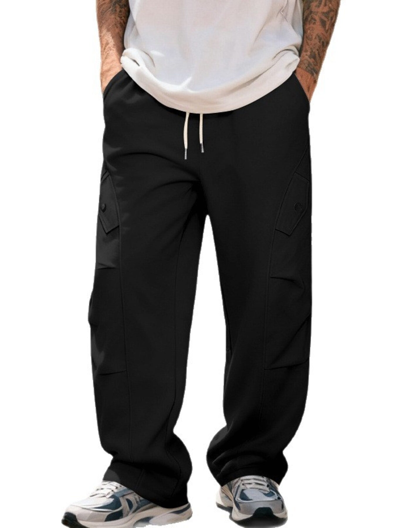 Men's Full Size Casual Cargo Pants with Drawstring Waist Plus Size