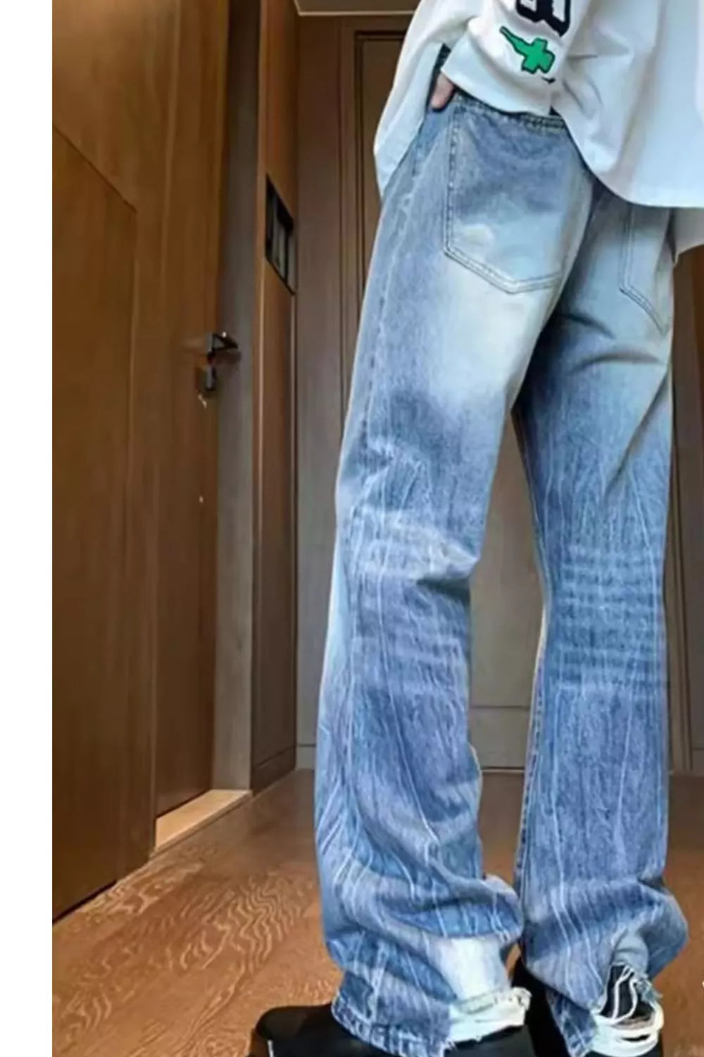 Men's Full Size Vintage Wash Wide Leg Jeans Plus Size