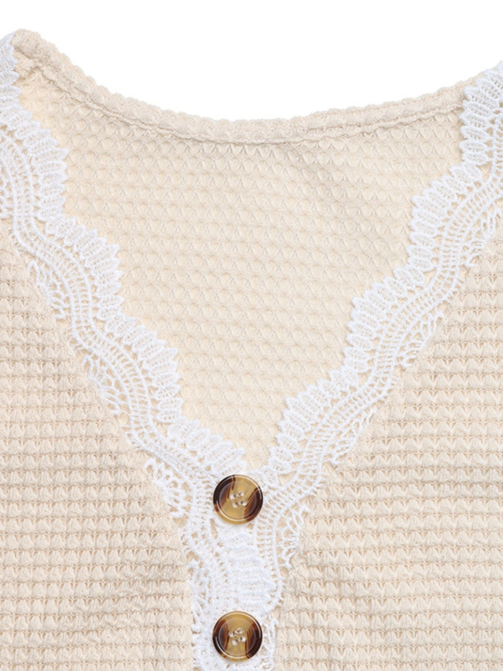 Lace Trim Waffle Knit T-Shirt