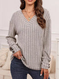 Ribbed V-Neck Long Sleeve Top