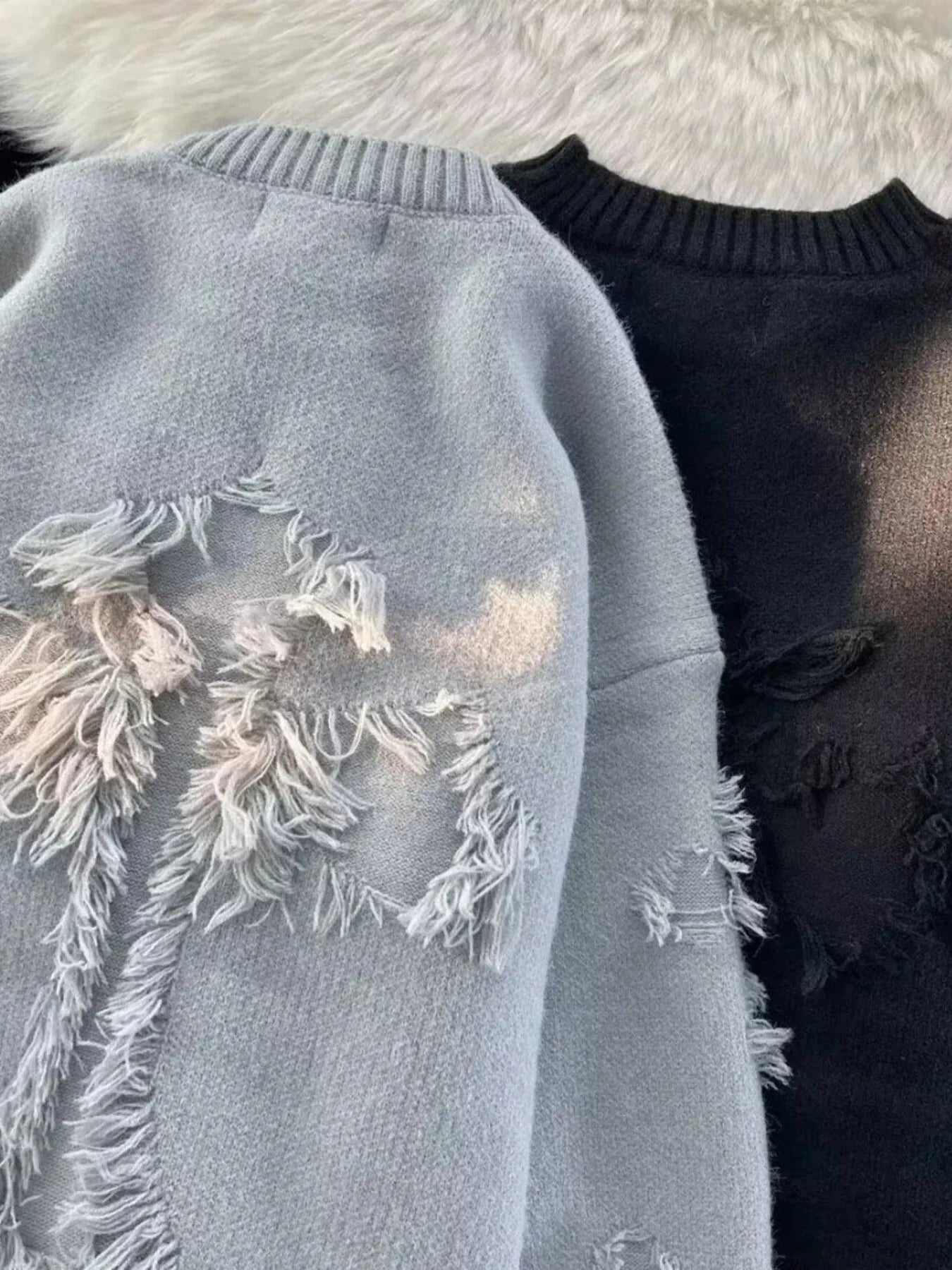 Men's Plus Size Distressed Knit Pullover Sweater