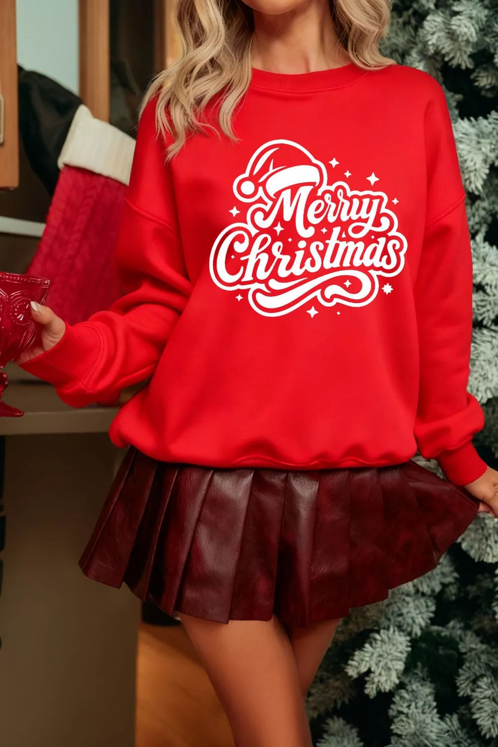 Merry Christmas Graphic Drop Shoulder Sweatshirt