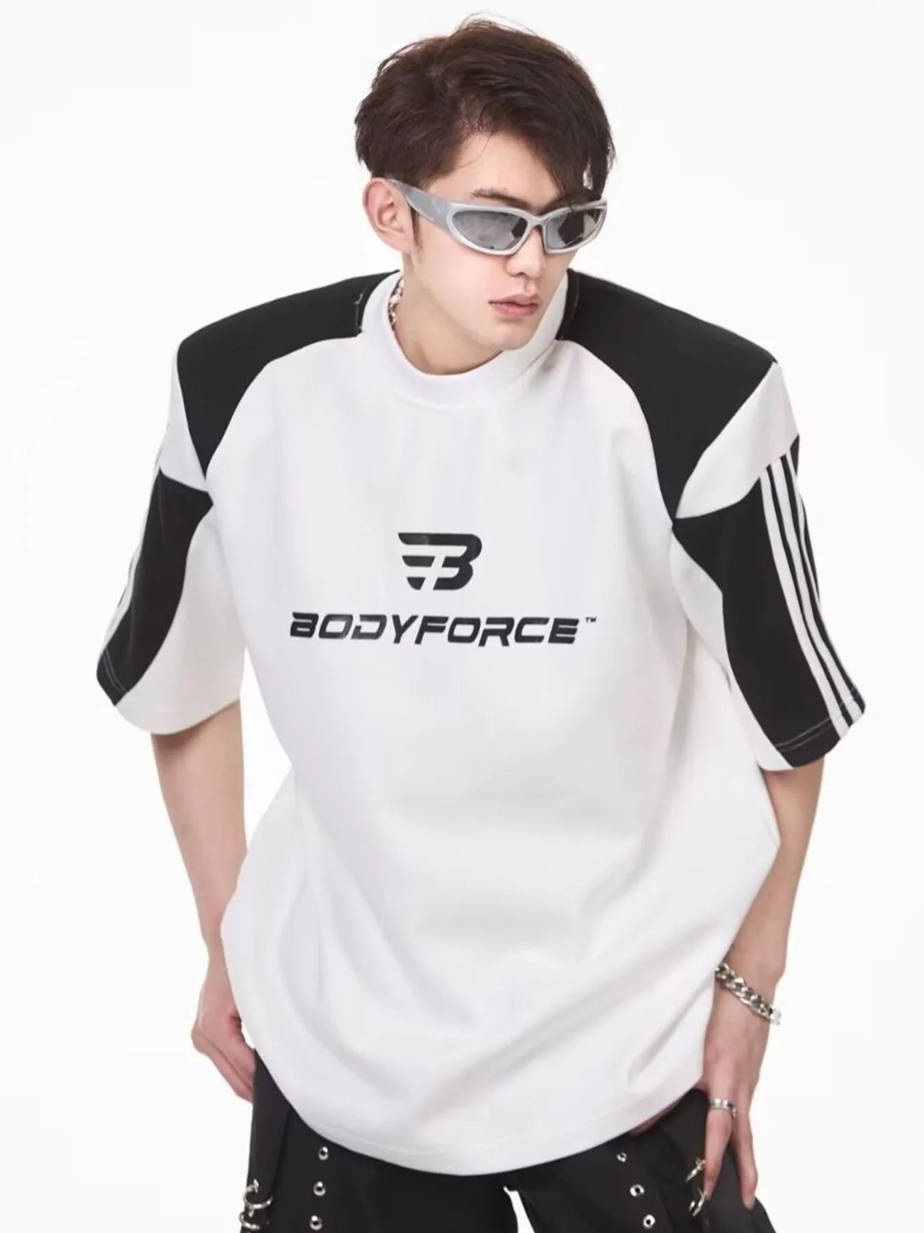 Men's Full Size Contrast Panels Round Neck T-Shirt Plus Size
