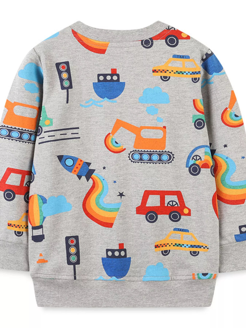 Children's Transportation Print Round Neck Sweatshirt