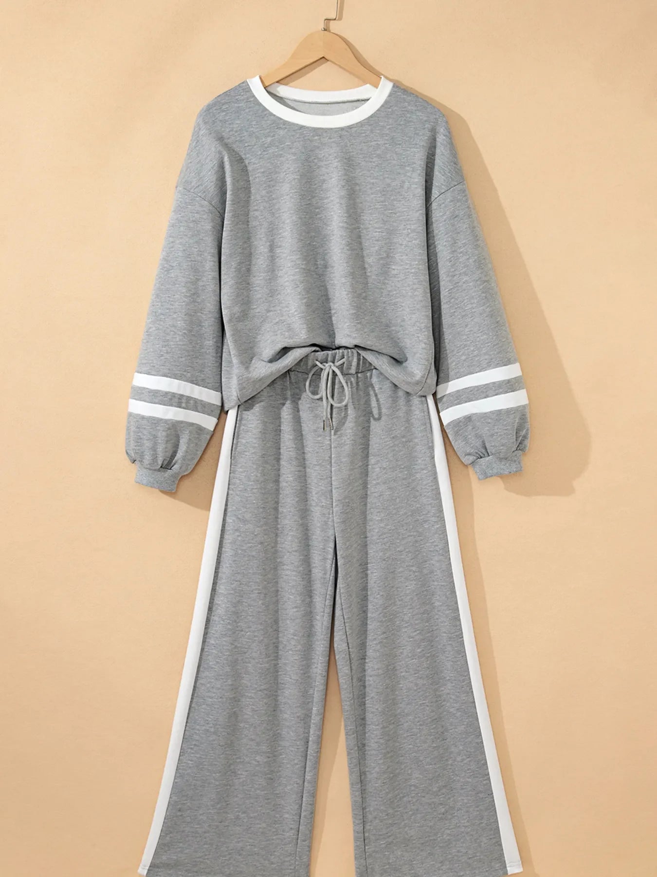 Contrast Trim Round Neck Top and Pants Set