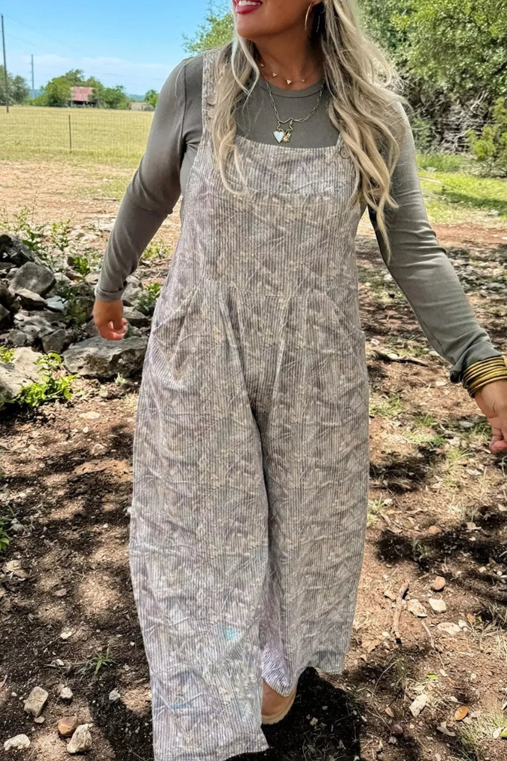 Camouflage Twist Ribbed Sleeveless Full-Length Casual Jumpsuit