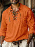 Men's Full Size Vintage Lace-Up Long Sleeve Blouse Plus Size