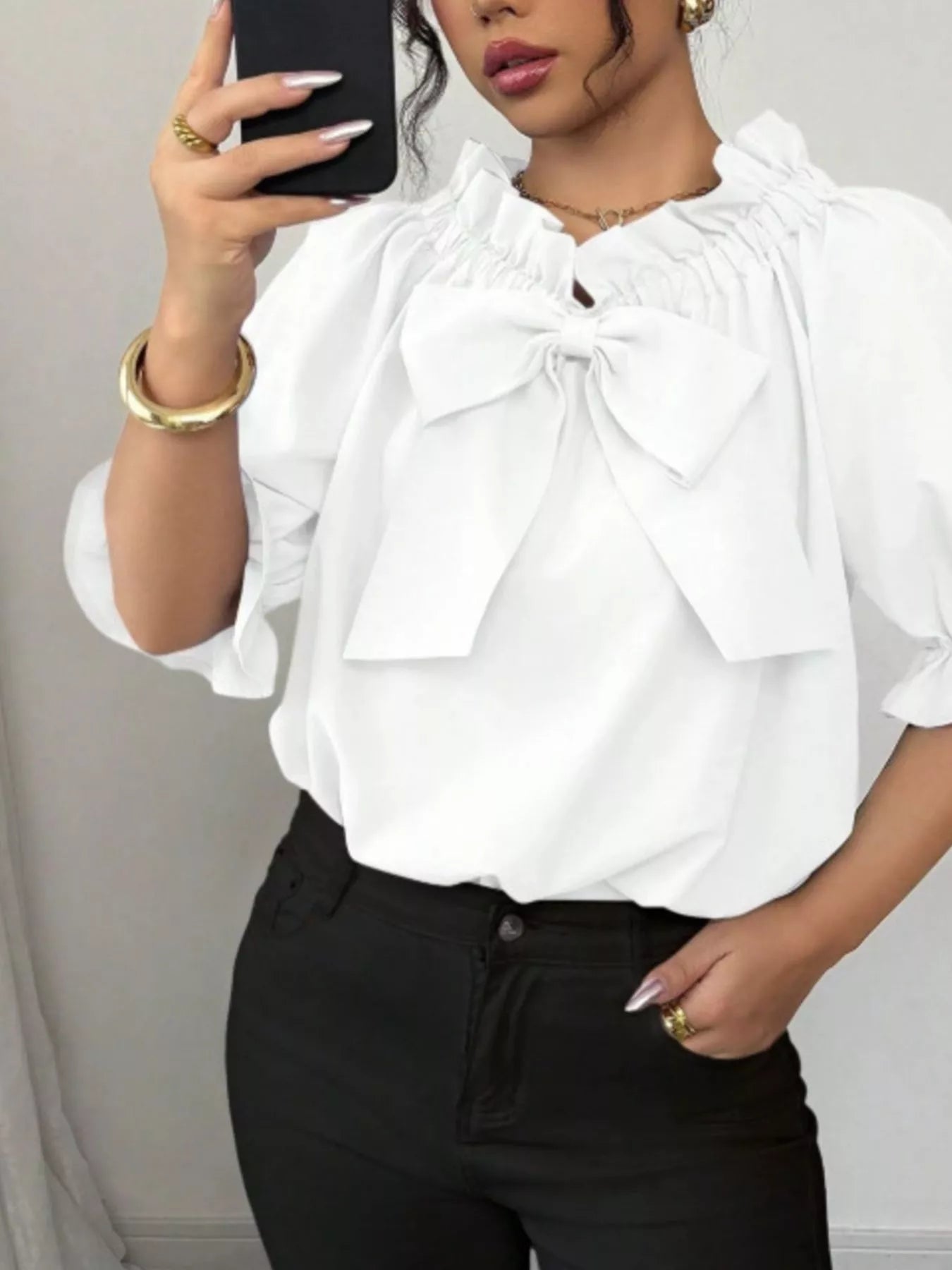 Bow Flounce Sleeve Blouse