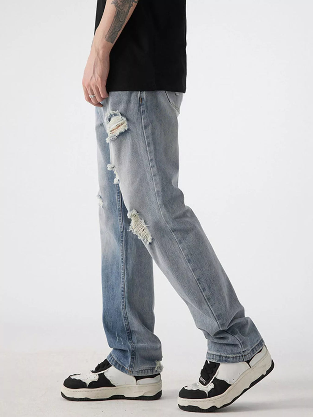 Men's Distressed Wide Leg Jeans
