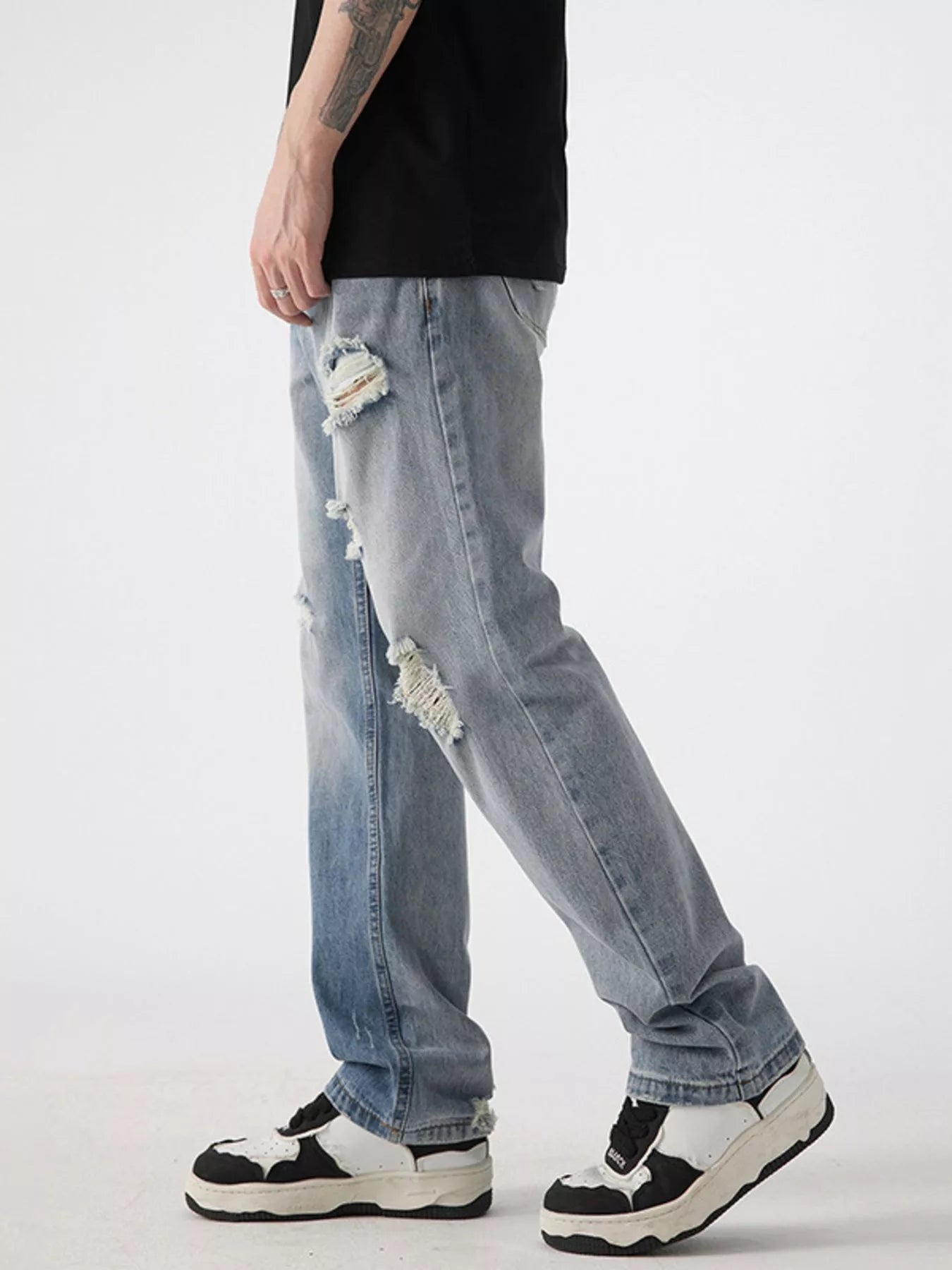 Men's Distressed Wide Leg Jeans