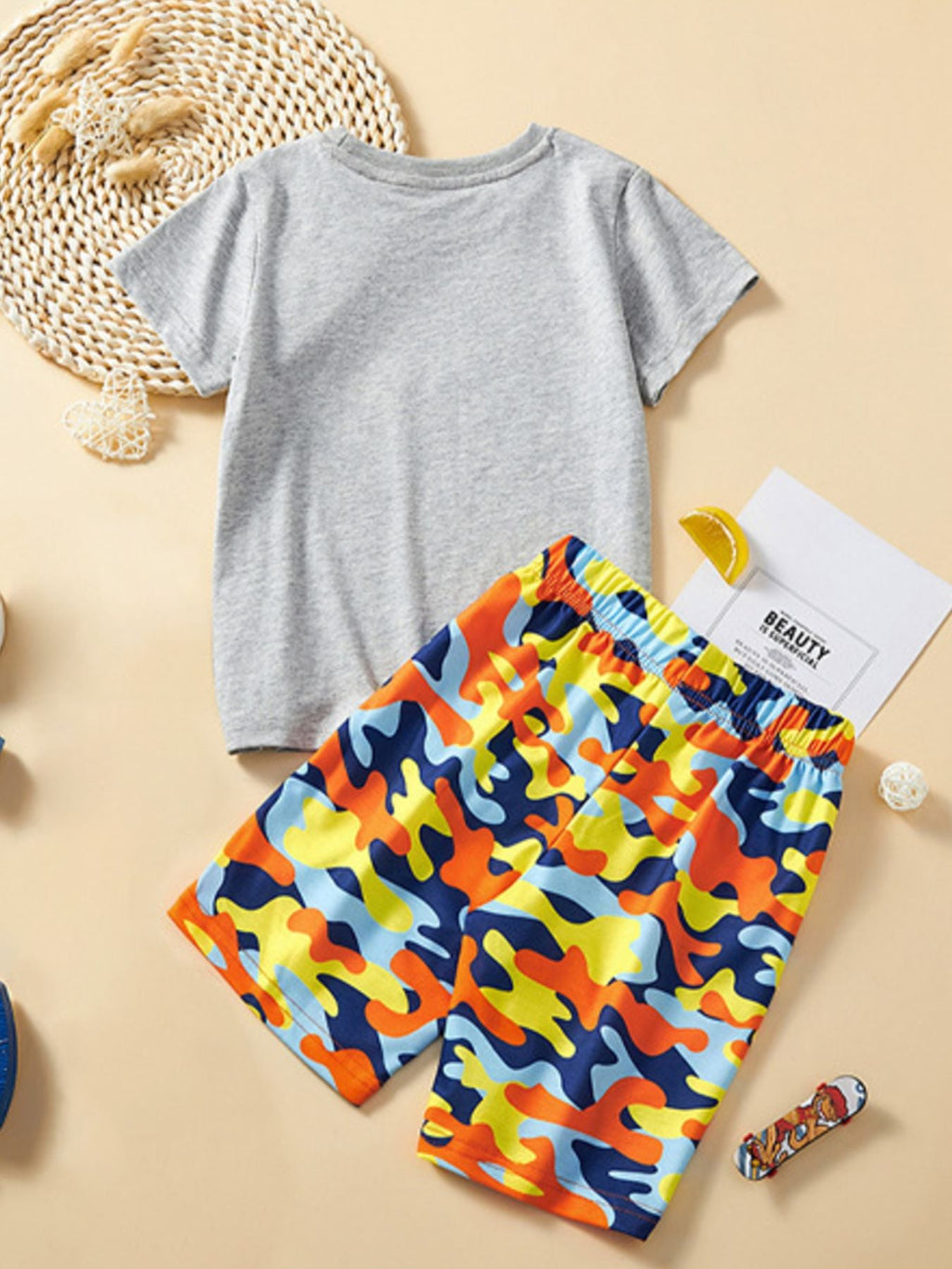 Children's Graphic Crew Neck T-Shirt and Shorts Set