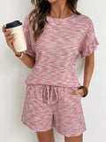 Ruffle Sleeve Textured Top and Shorts Set