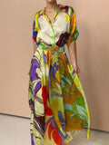 Printed Button Up Shirt and Skirt Set