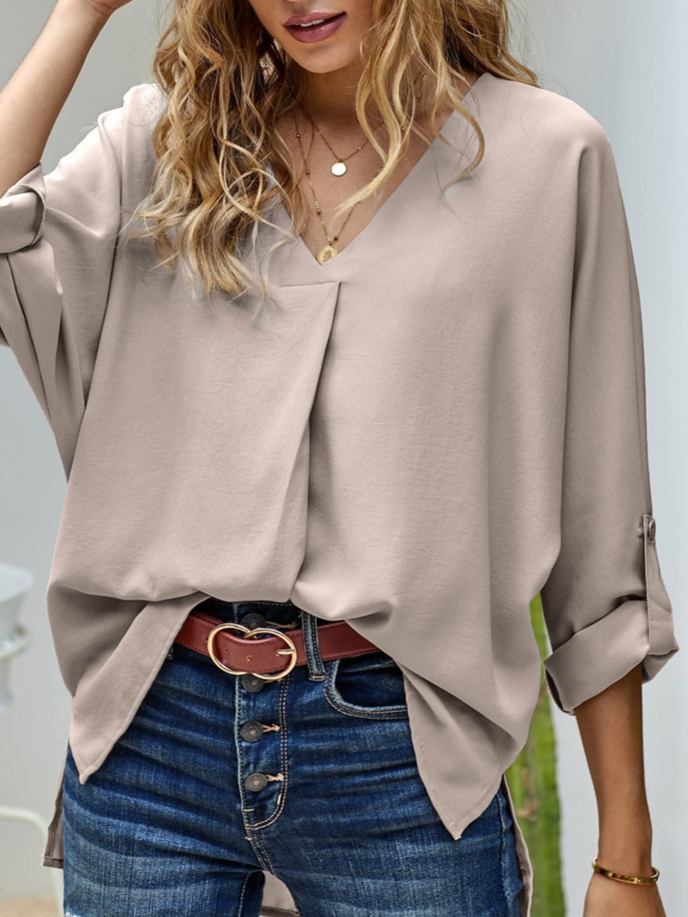 Elegant V-Neck Long Sleeve Blouse