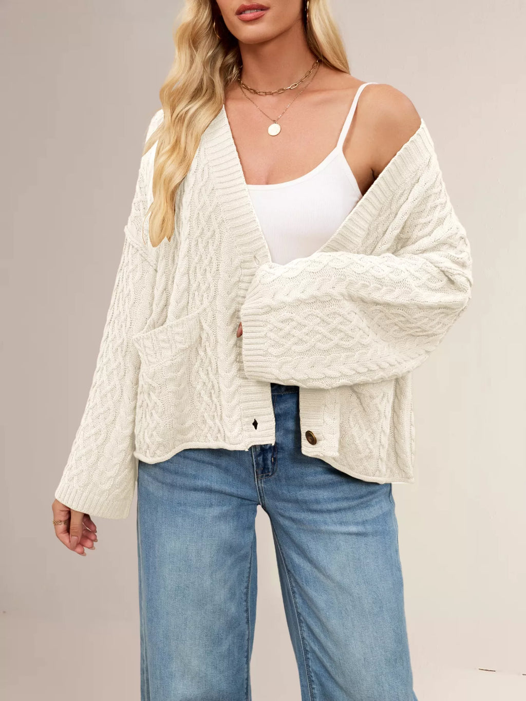Cable Knit Button-Down Cardigan