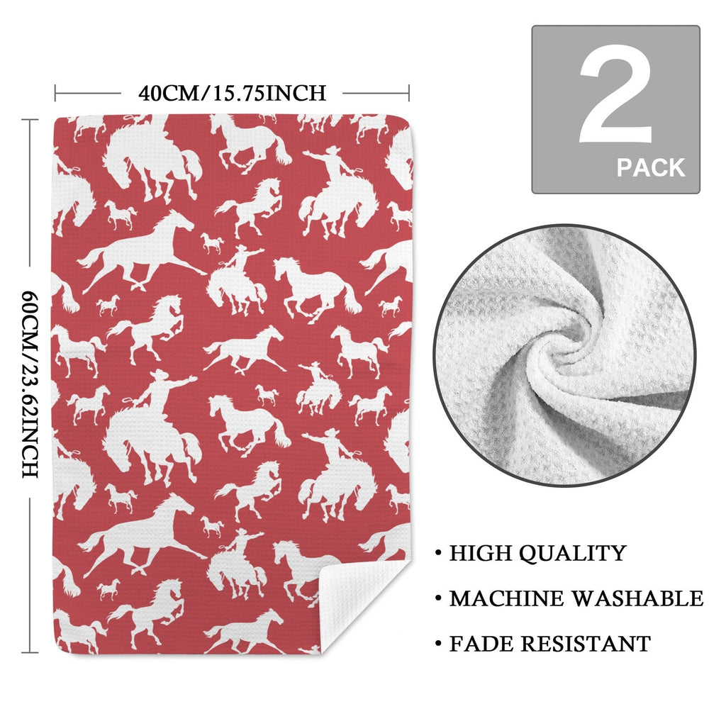 Baha Ranch Red Rodeo Cowboy Set of 2 Dish Towels Made in America