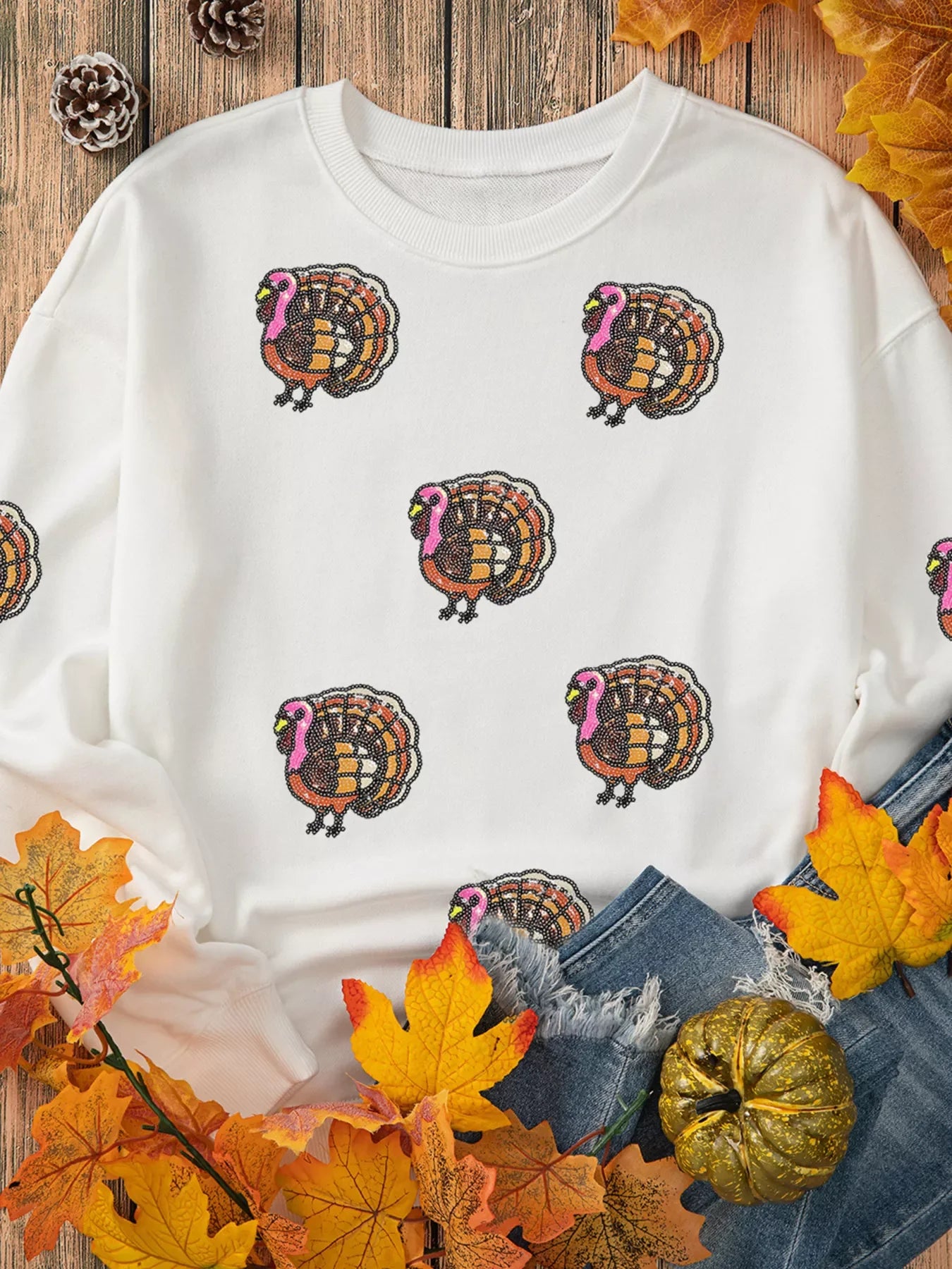 Thanksgiving Turkey Sequin Patched Sweatshirt