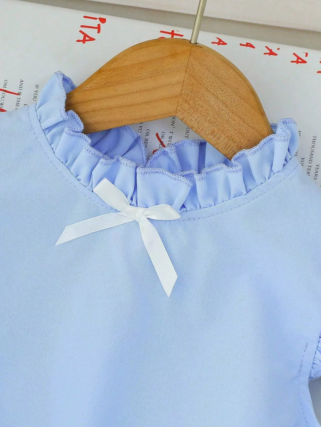 Children's Ruffled Top & Denim Patchwork Pleated Skirt Set