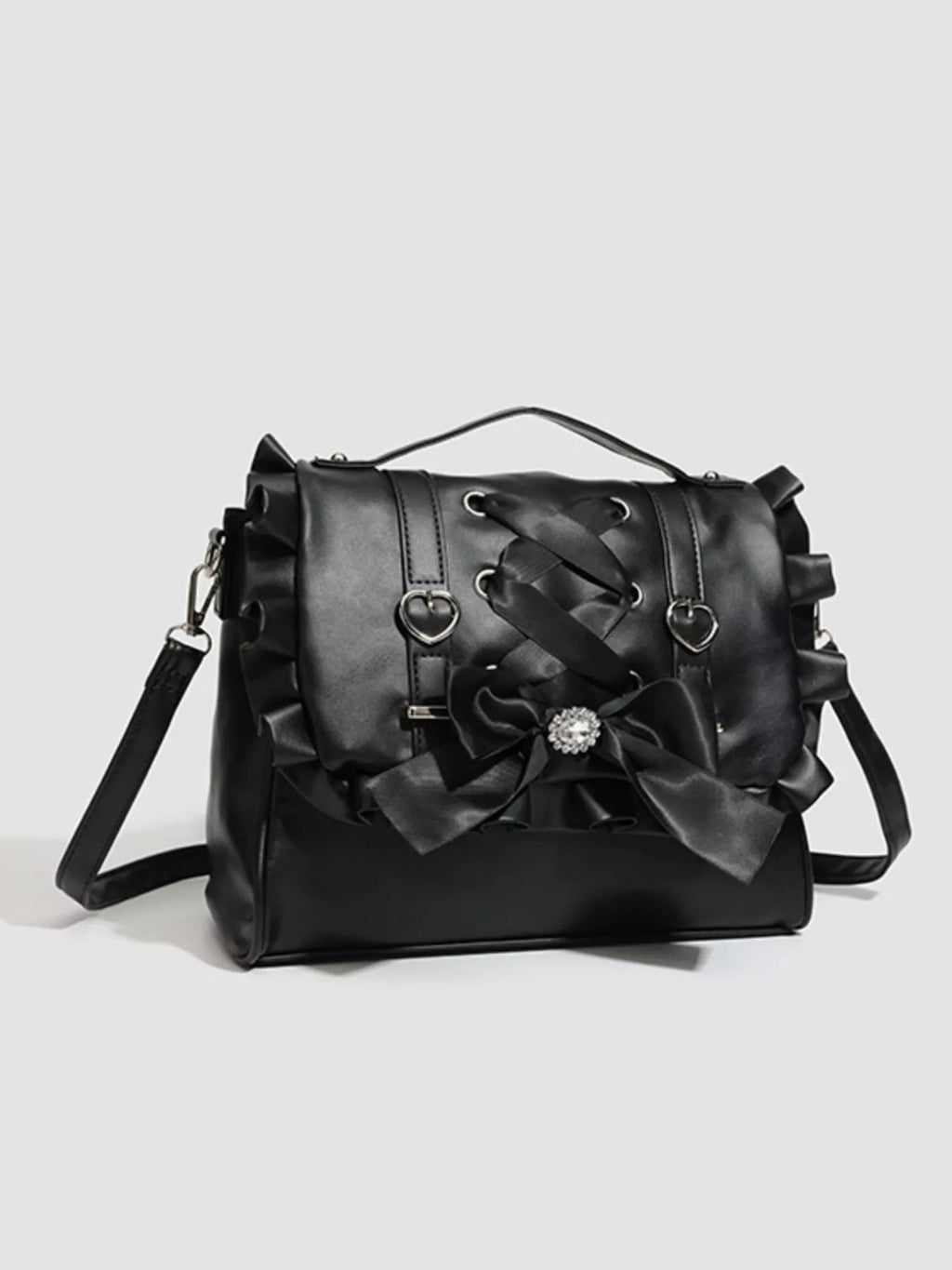 Ruffled Lace Up Bow Backpack Bag