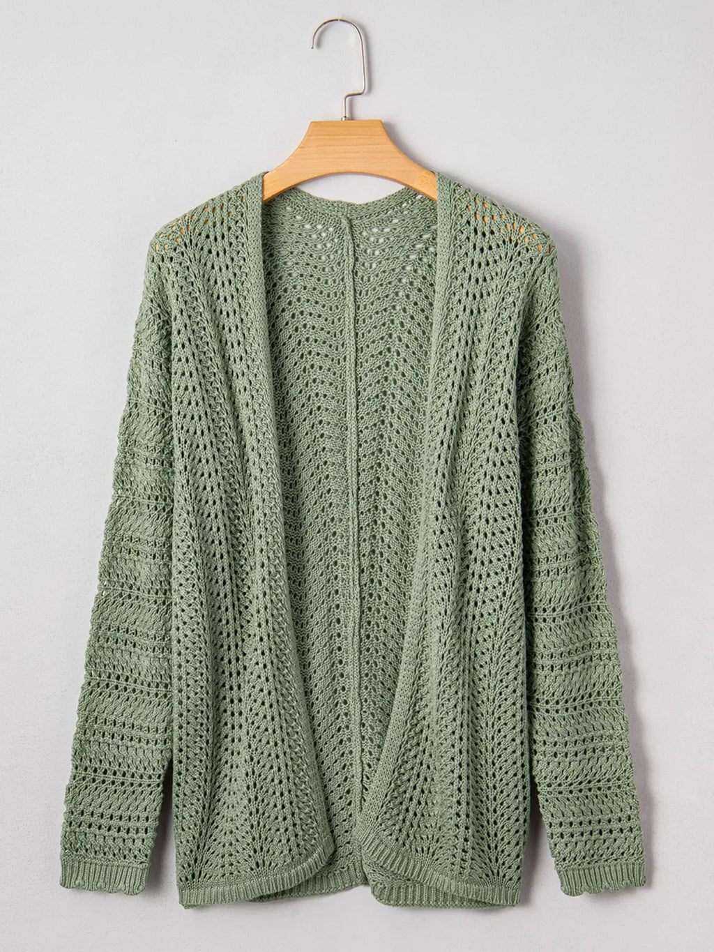 Scalloped Edge Eyelet Knit Batwing Sleeve Cardigan