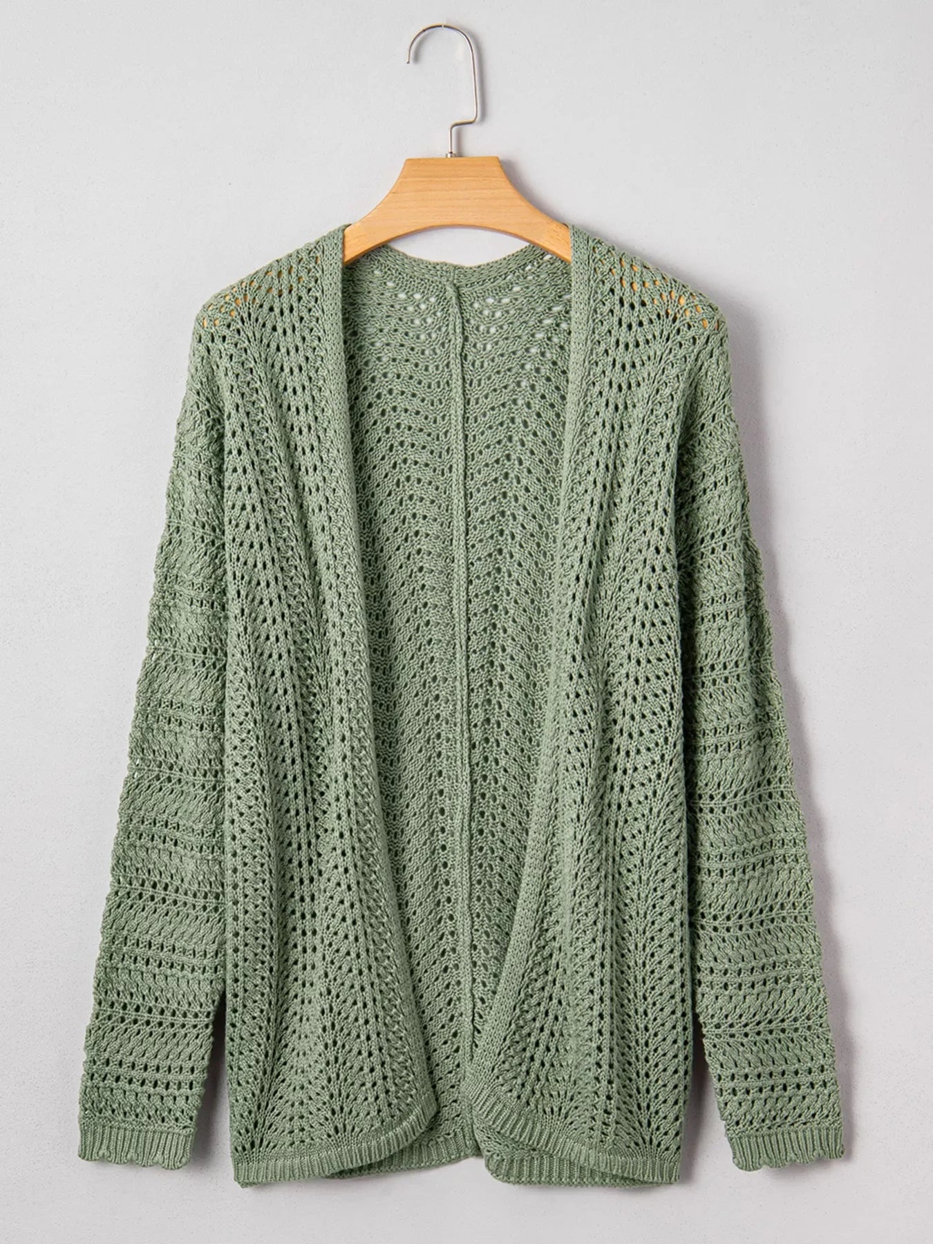 Scalloped Edge Eyelet Knit Batwing Sleeve Cardigan