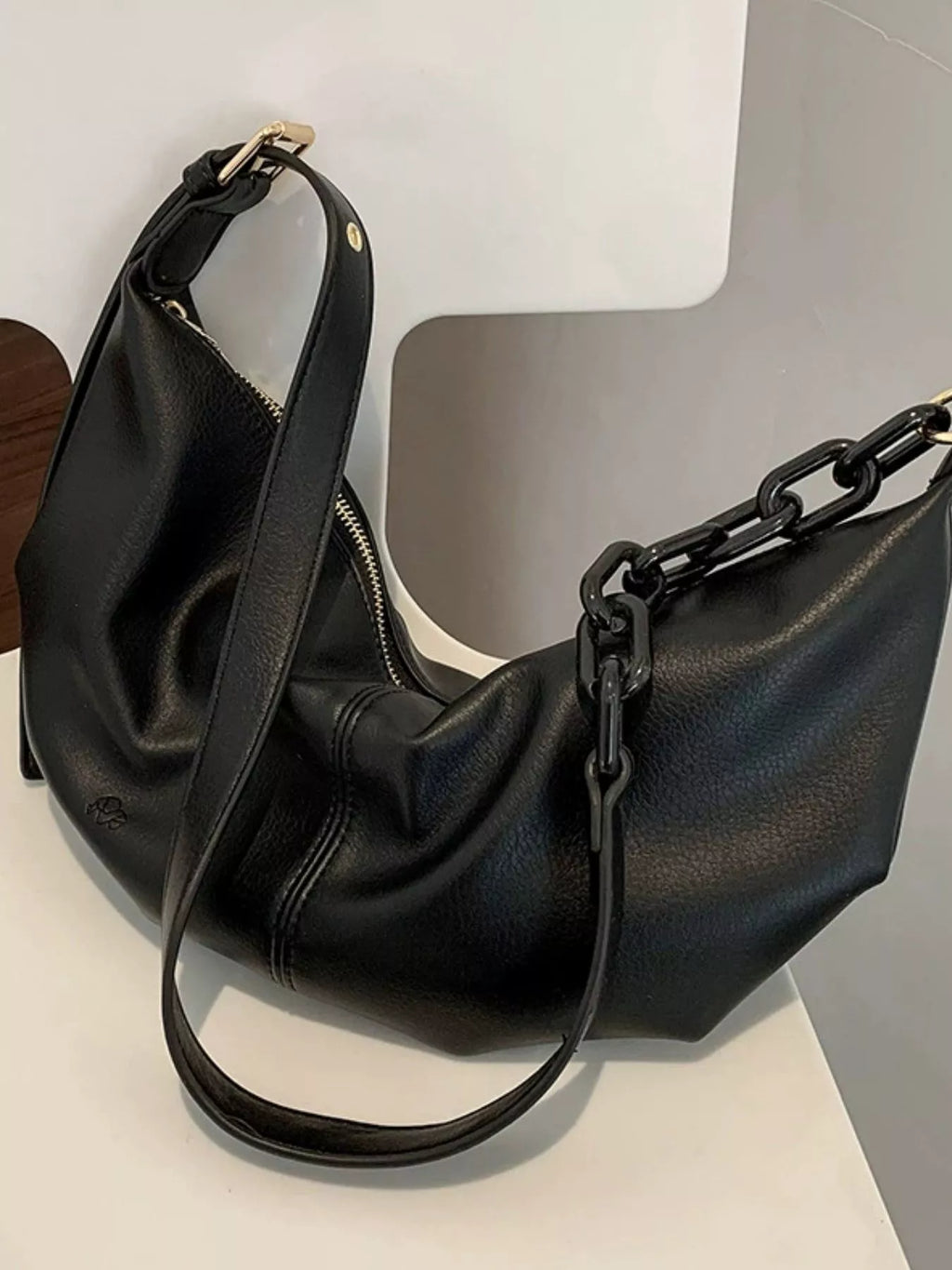 Leather Crescent Crossbody Bag