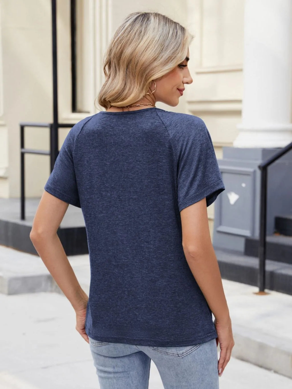 Lace Detail Round Neck Short Sleeve Blouse