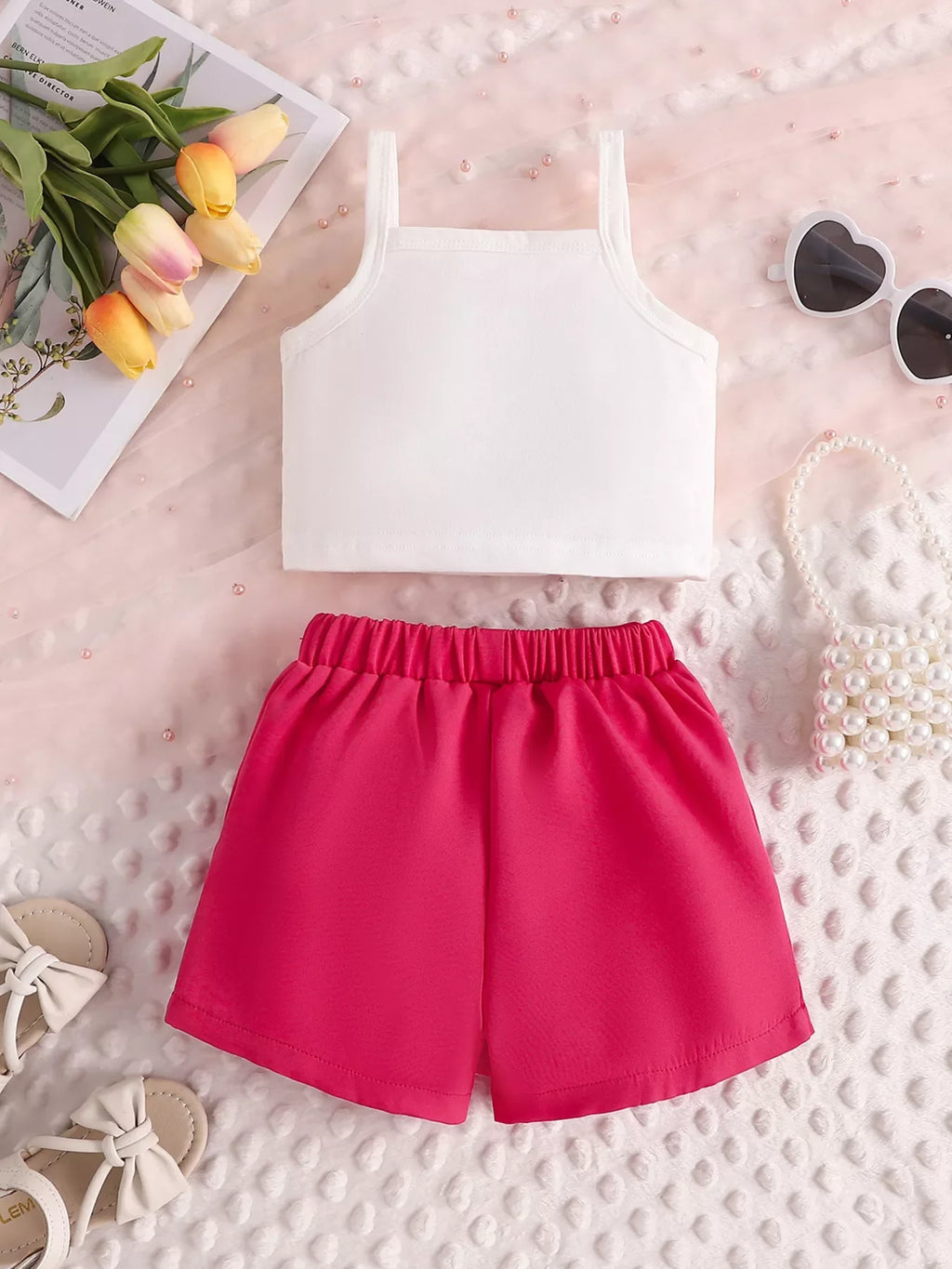 Children's Letter Graphic Cami and Bow Skort Set