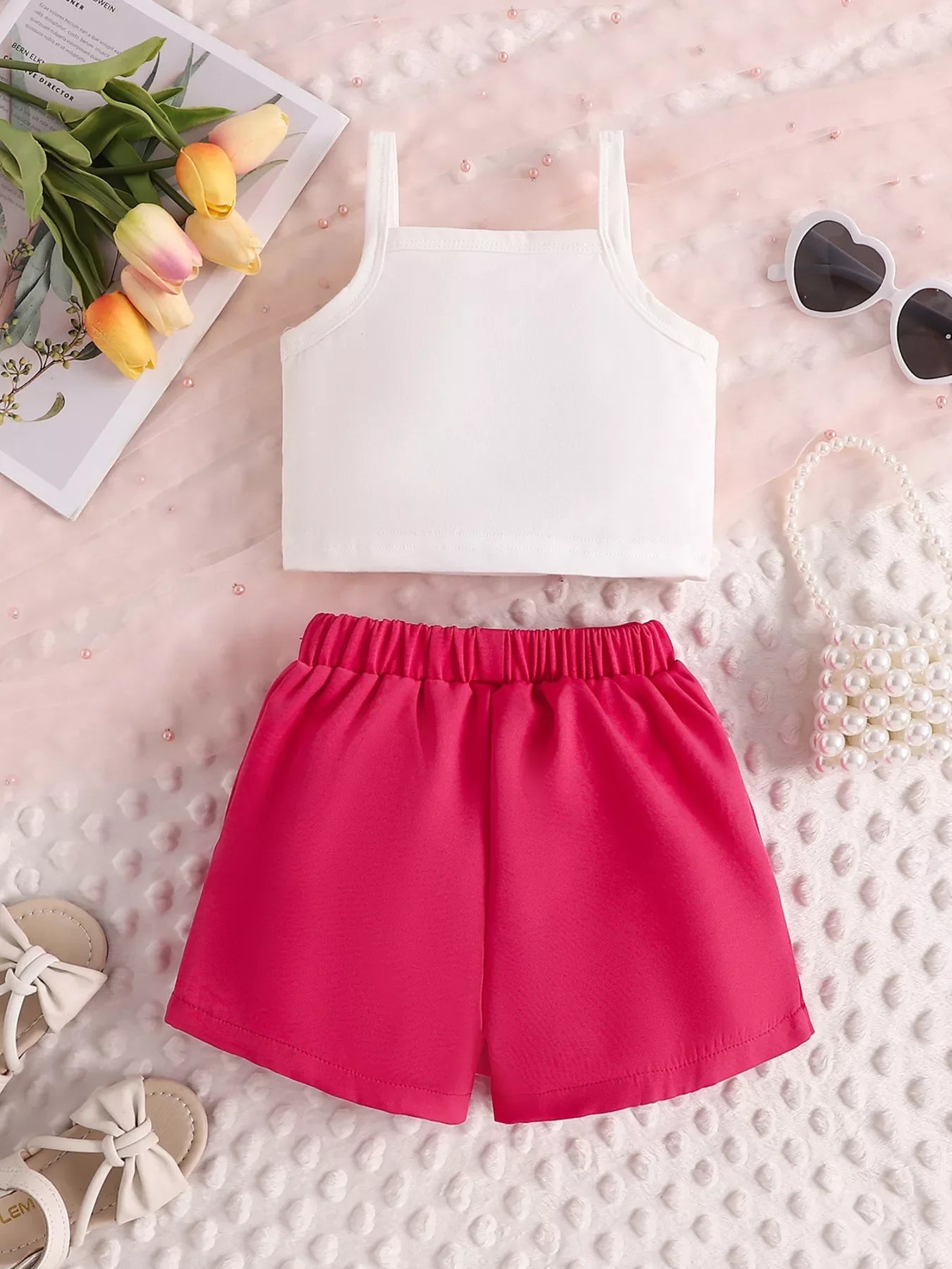Children's Letter Graphic Cami and Bow Skort Set