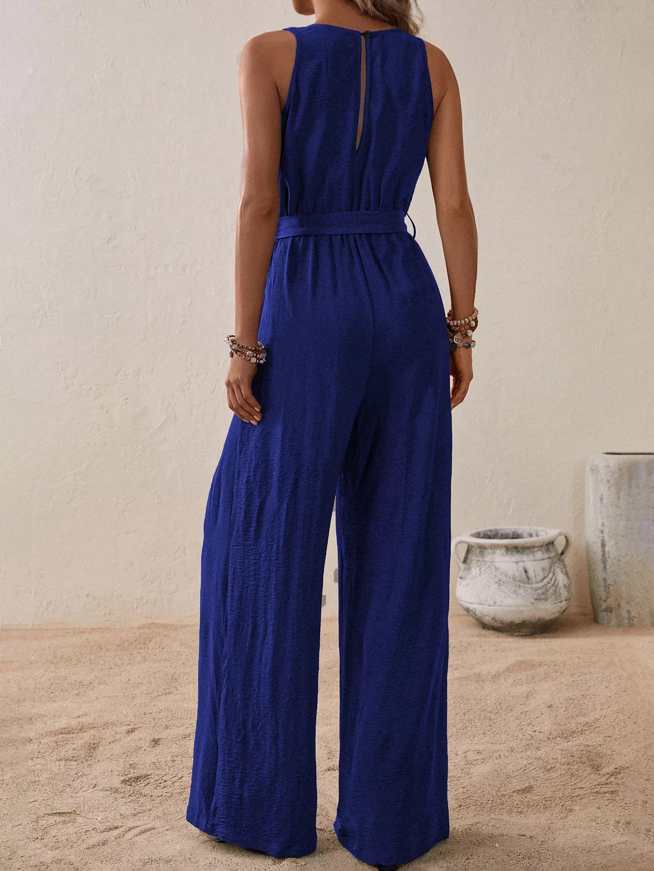 Sleeveless Tie Waist Wide Leg Jumpsuit