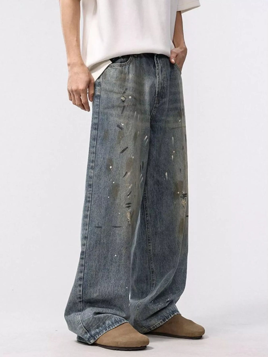 Men's Wide Leg Washed Jeans