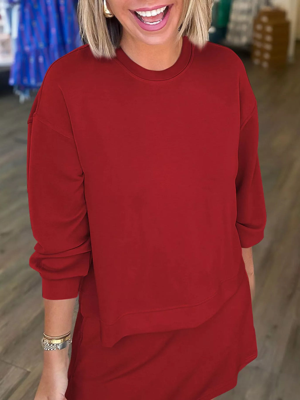 Casual Solid Color Sweatshirt and Skirt Set