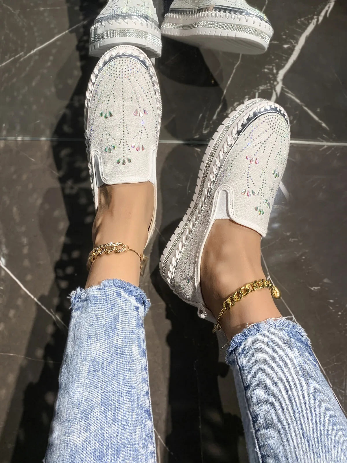 Rhinestone Embellished Platform Loafers