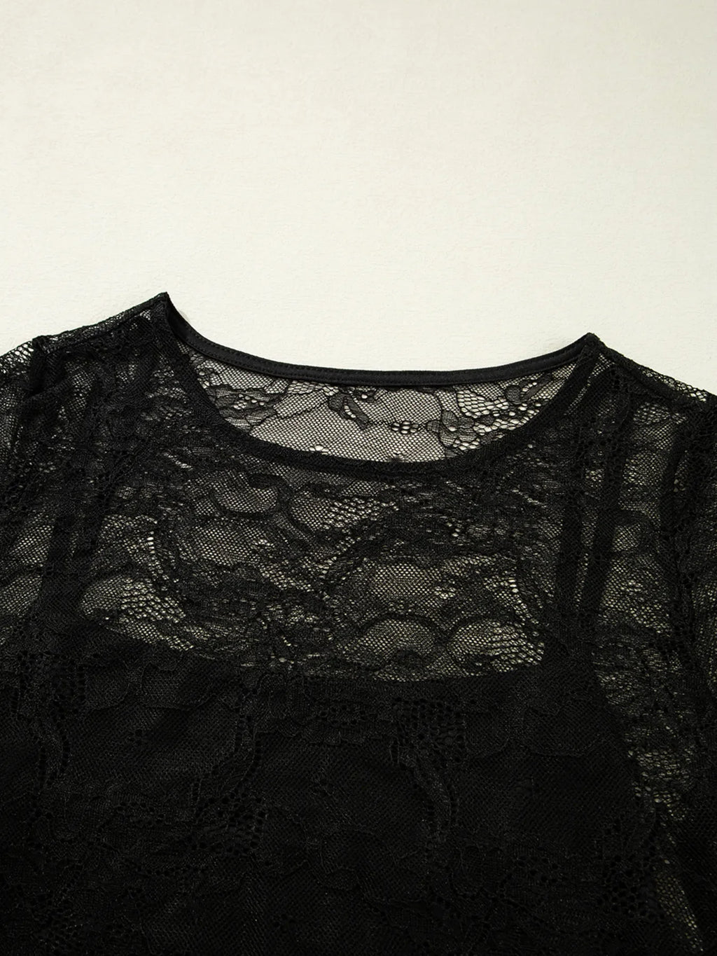 Lace Crochet Mesh Patched Slim Fit Long Sleeve Top