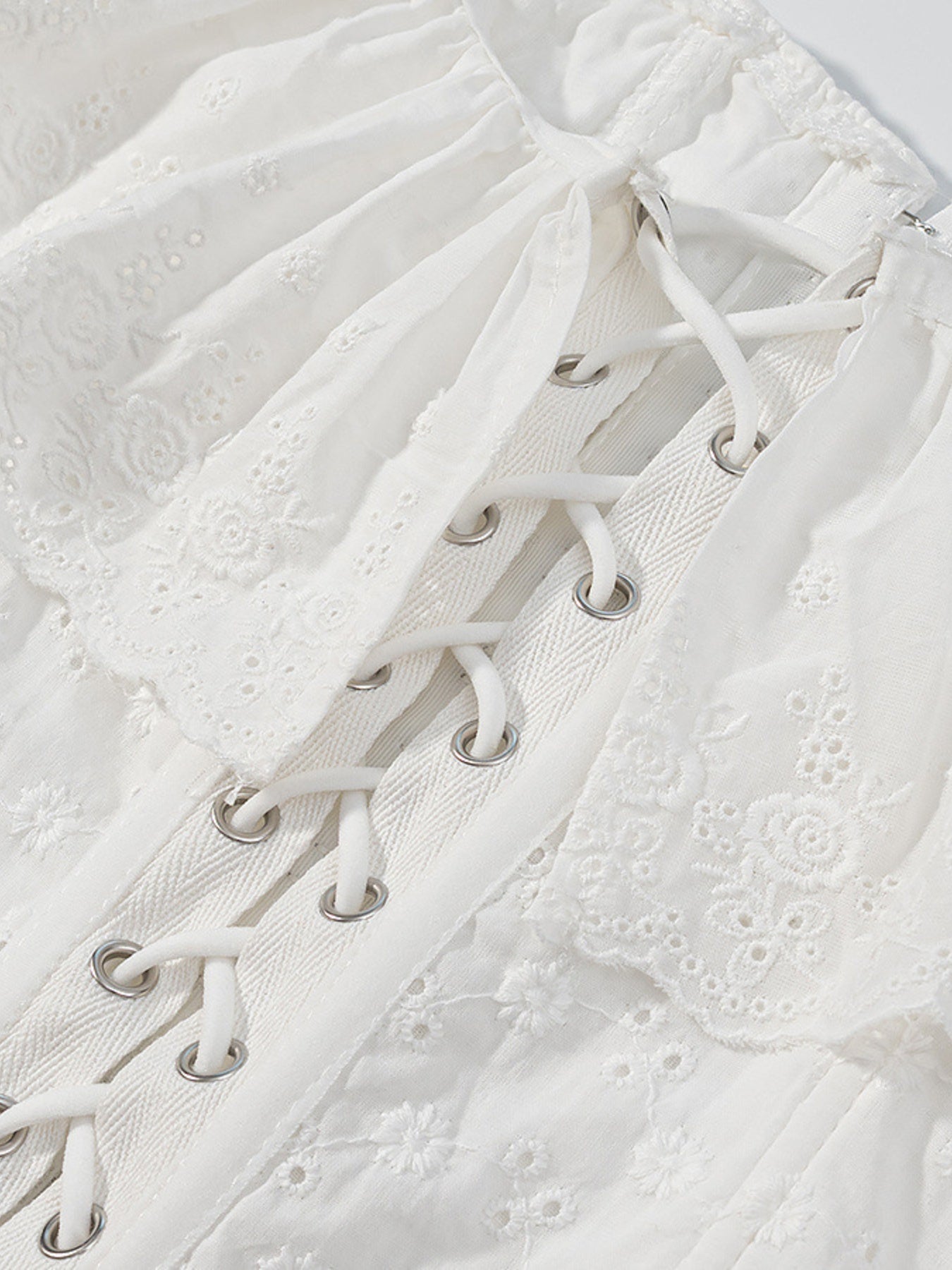 Lace Up Back Eyelet Ruffle Trim Tank
