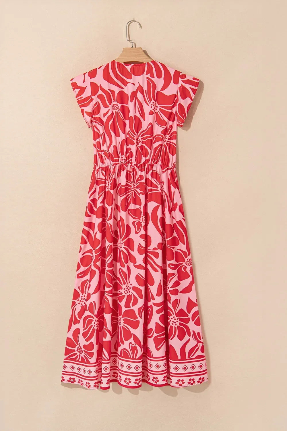 Floral  Ruffled V-Neck Midi Dress with Button Front